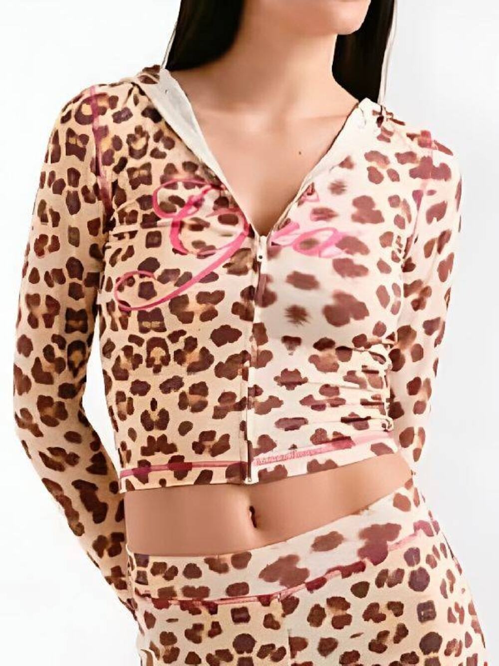 I.AM.GIA Blare Long Sleeve Zip-Up Hoodie Brown Leopard Print Size Medium